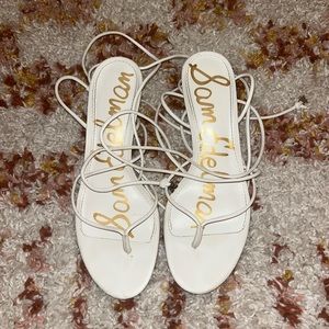 Sam Edelman White Lace-Up Kitten Heel